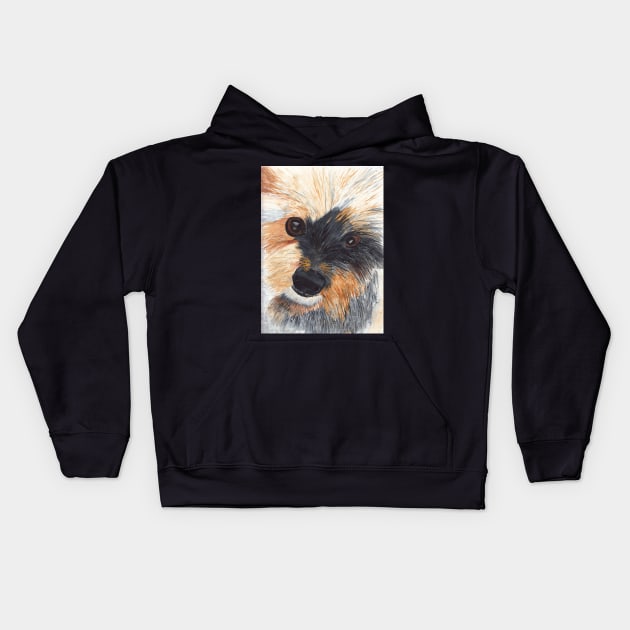 Yorkie Dog Watercolor Painting Kids Hoodie by ConniSchaf